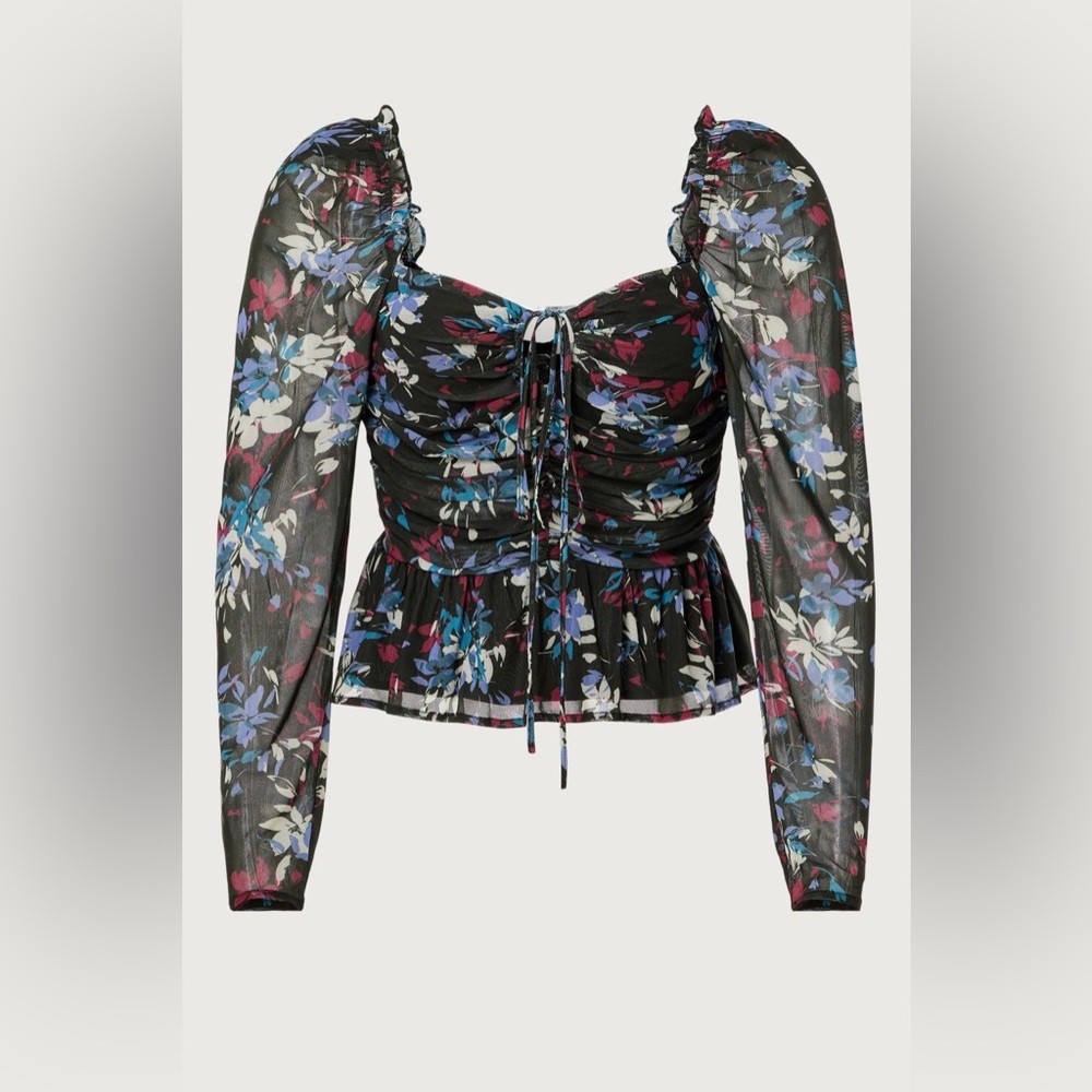 Peter Som Black Floral Mesh Blouse